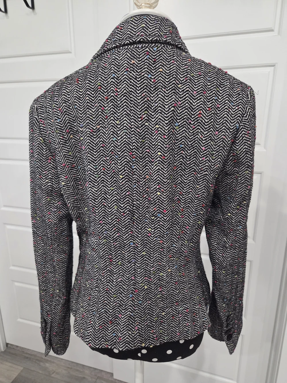 Worth Women's Vintage Black & White Chevron Tweed Double-Breasted Blazer Size M